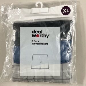 3 Pack Woven Boxers - Black, Blue, Gray